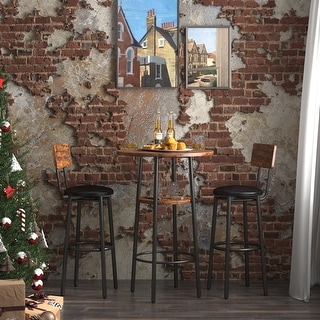 3-Piece Double Layer Bar Set Storage Dining Set with 1 Round Table and ... image.