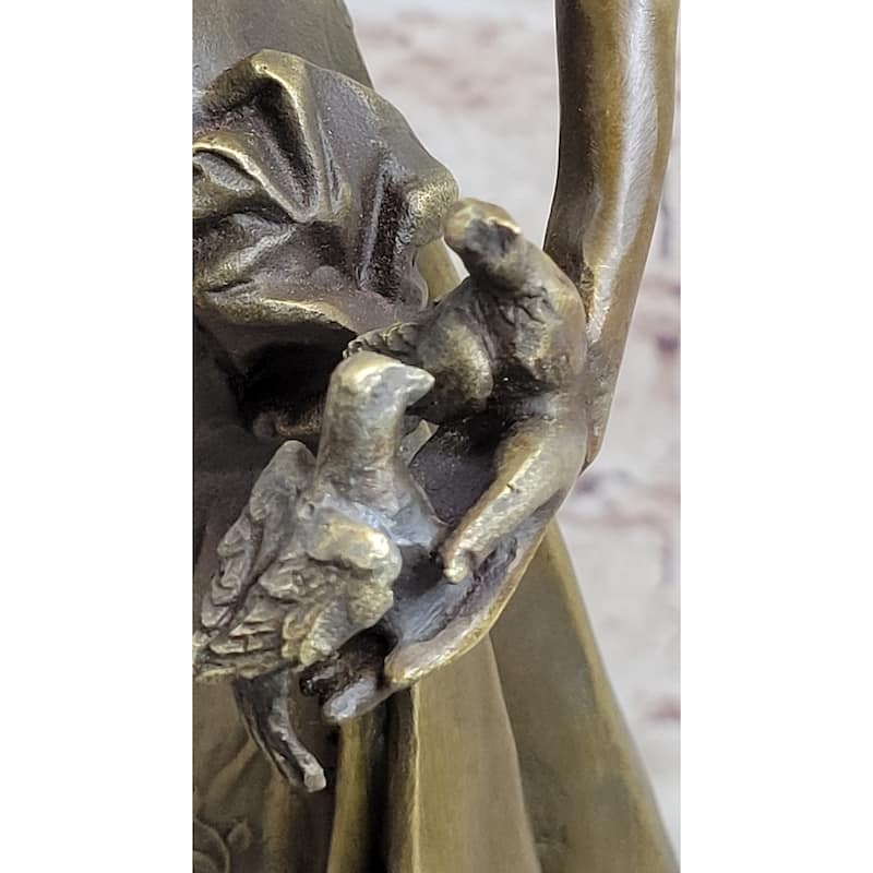 Incredible Large Victorian Solid Bronze Princess Female Bird Figurine Statue Art