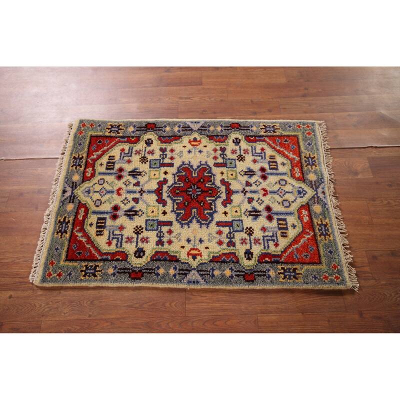 Geometric Kazak Indian Accent Rug Handmade Wool Carpet - 2'0" x 3'0"