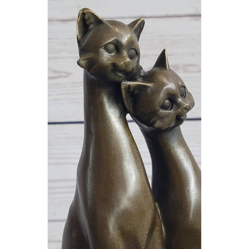 Pair Of Slender Siamese Cats Kittens Bronze Statue Sculpture Figure 9 Inches X 5 Inches