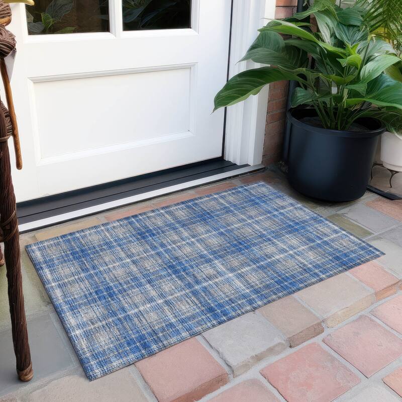 Machine Washable Indoor/ Outdoor Plaid Chantille Rug