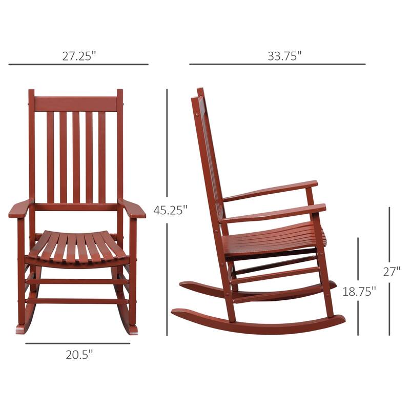 Outsunny Outdoor Rocking Chair, Patio Wooden Rocking Chair with Smooth Armrests, High Back for Garden, Balcony, Porch