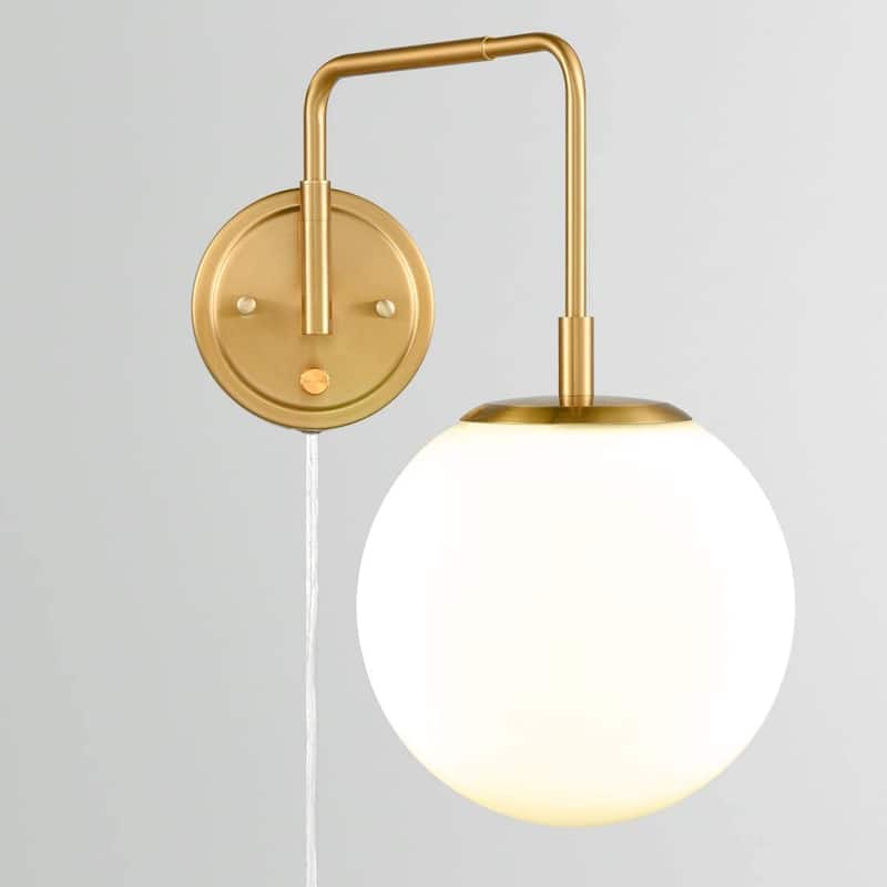 Sifnos Wall Sconce Opal Globe Glass Modern Wall Sconce Plug-in & Hardwired - Brass