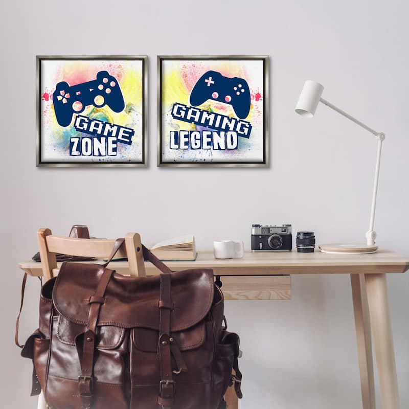 Stupell Retro Splatter Game Phrases Framed Floater Canvas Wall Art Design By Marcus Prime (Set of 2)