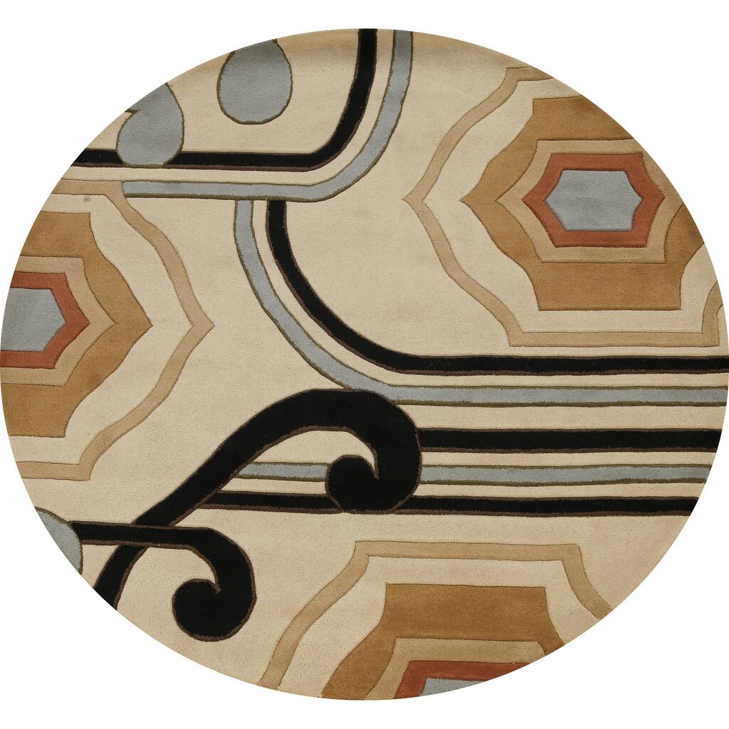 Wool/ Silk Highlight Geometric Modern Oriental Area Rug Hand-tufted - 6'0" x 6'0" Round