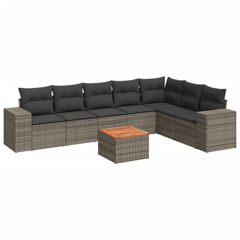 vidaXL Patio Sofa Set with Cushions Outdoor Furniture 8 Piece Poly Rattan - 21.7 x 21.7 x 14.6