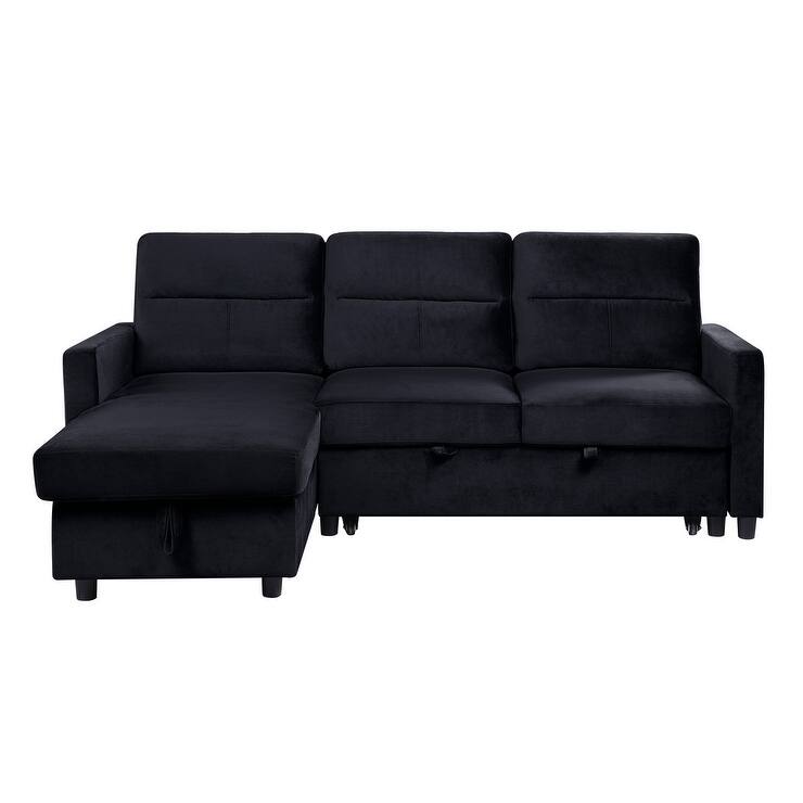 Reversible Sleeper Sectional Sofa with Velvet Seat and Copper Nail Sofa