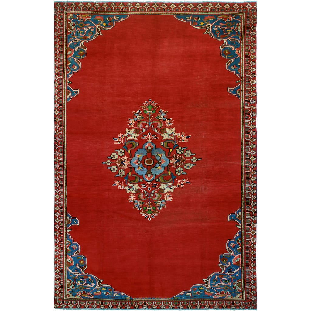 Vintage Distressed Talmadge Red/Ivory Rug - 6'6" x 10'0"