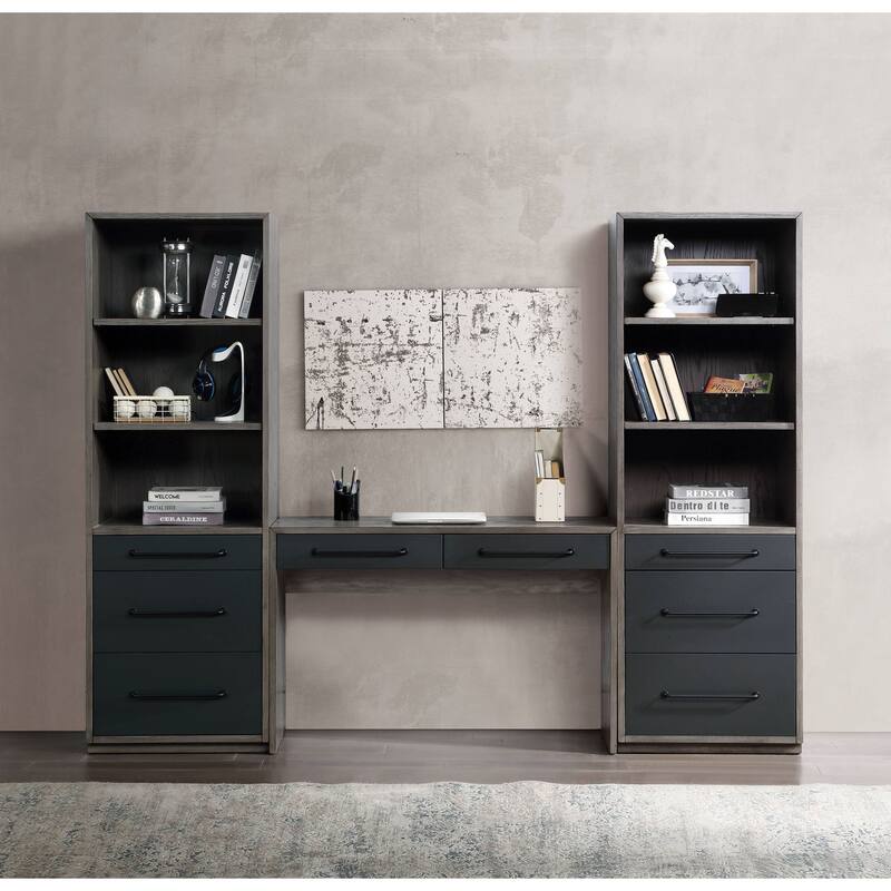 Elmore Grey Oak and Black Writing Desk with 2-Drawer