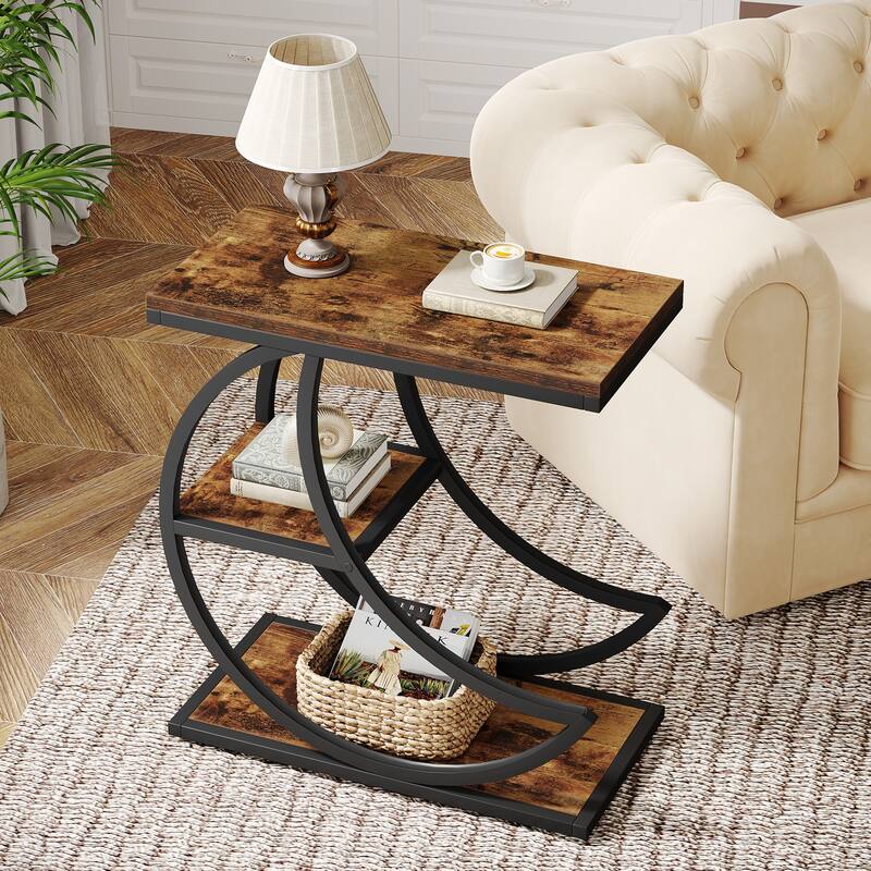 Industrial Crescent Frame End Table 3-Tier Side Table Living Room