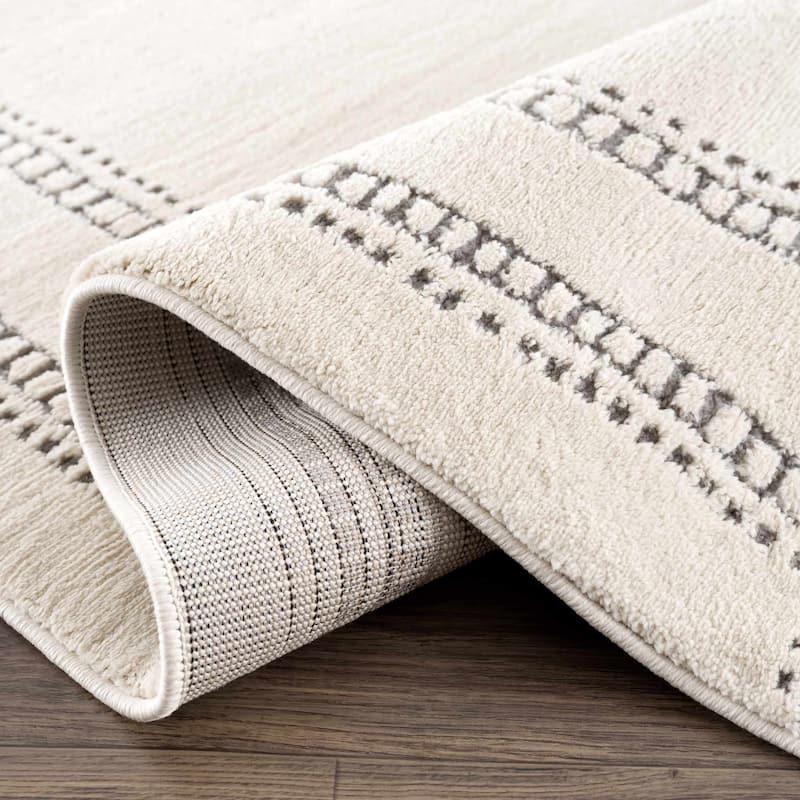 Hauteloom Azana Living Room, Bedroom Area Rug - Farmhouse - High Pile - Bone,Black - 5'3" x 7'