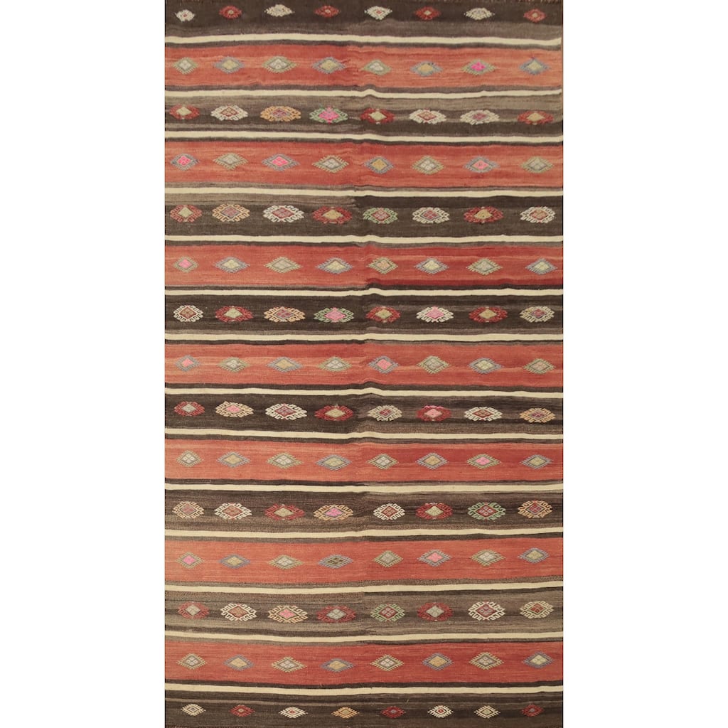 Hand Woven Oriental 100% Wool Carpet Southwestern Tribal Multi-Colored Kilim Area Rug - 10' 4'' X 5' 9''