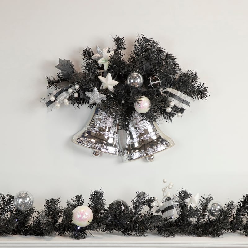9' x 6" Pre-Lit Decorated Black Pine Artificial Christmas Garland Cool White LED Lights