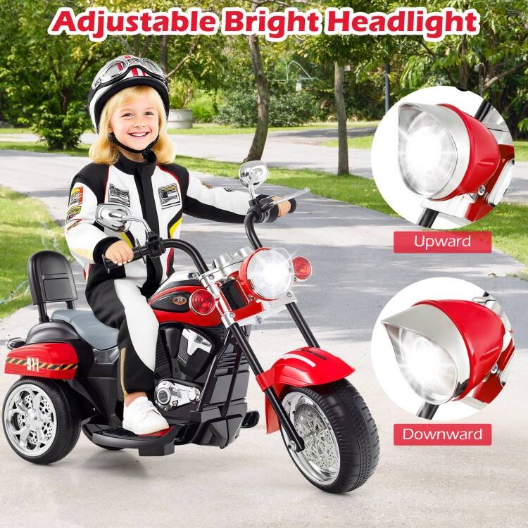 6V Powered Toddler 3-Wheel Motorbike Ride On Toy with Horn and Headlight - 36" x 19" x 25" (L x W x H)