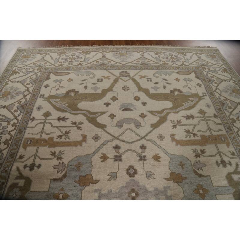 Floral Oushak Oriental Area Rug Hand-Knotted Wool Carpet - 9'0"x 11'11"