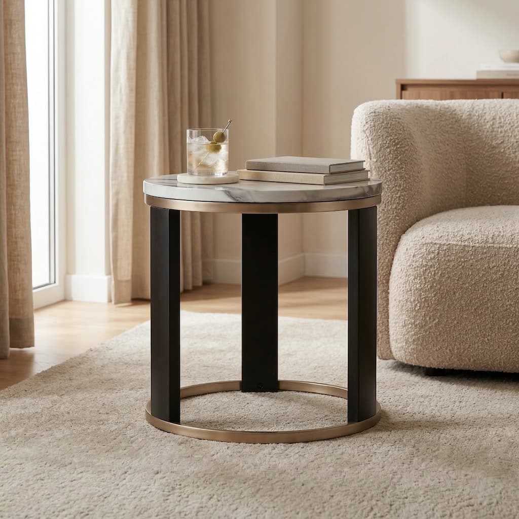 Furniture of America Morai Modern Black and White Wooden Round End Table