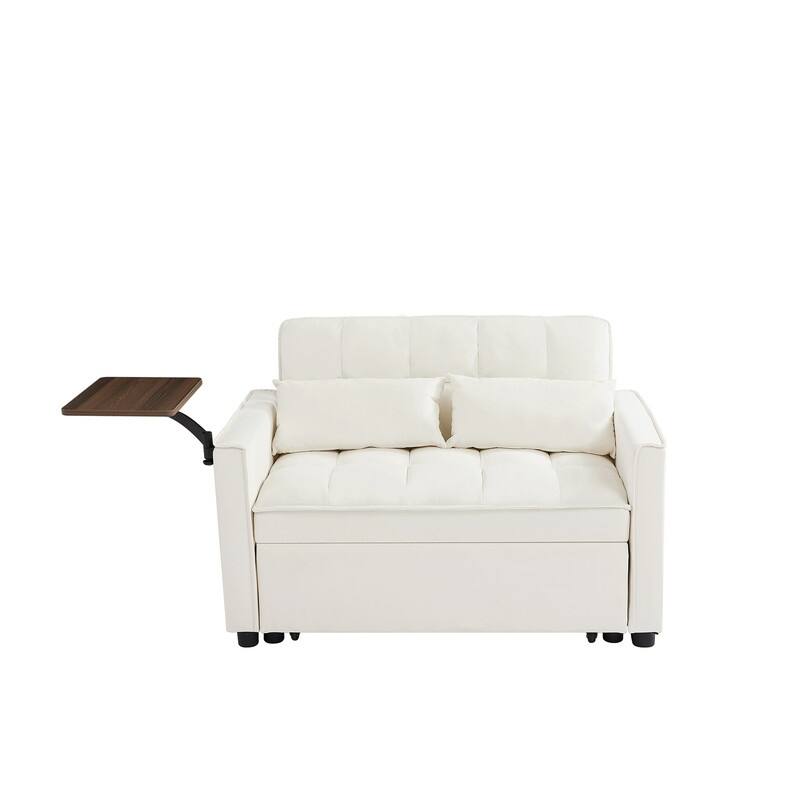 Modern Style Velvet Upholstered Sleeper Sofa with Table Board