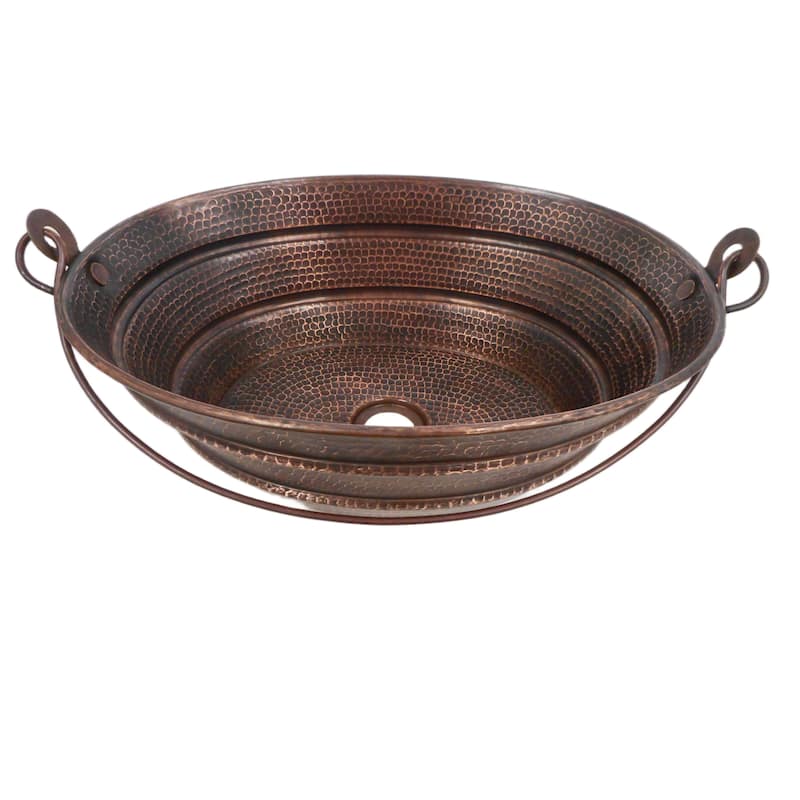 16" Oval Copper Vessel Bathroom BUCKET Sink in Brushed Sedona by SimplyCopper - 16" x 14" x 6"