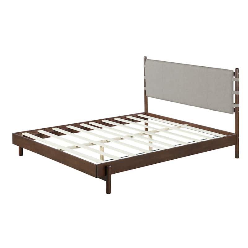 Christopher Knight Home - Pizzie Mid-Century Premium Rubber Wood Queen Platform Bed Frame with Headboard Included