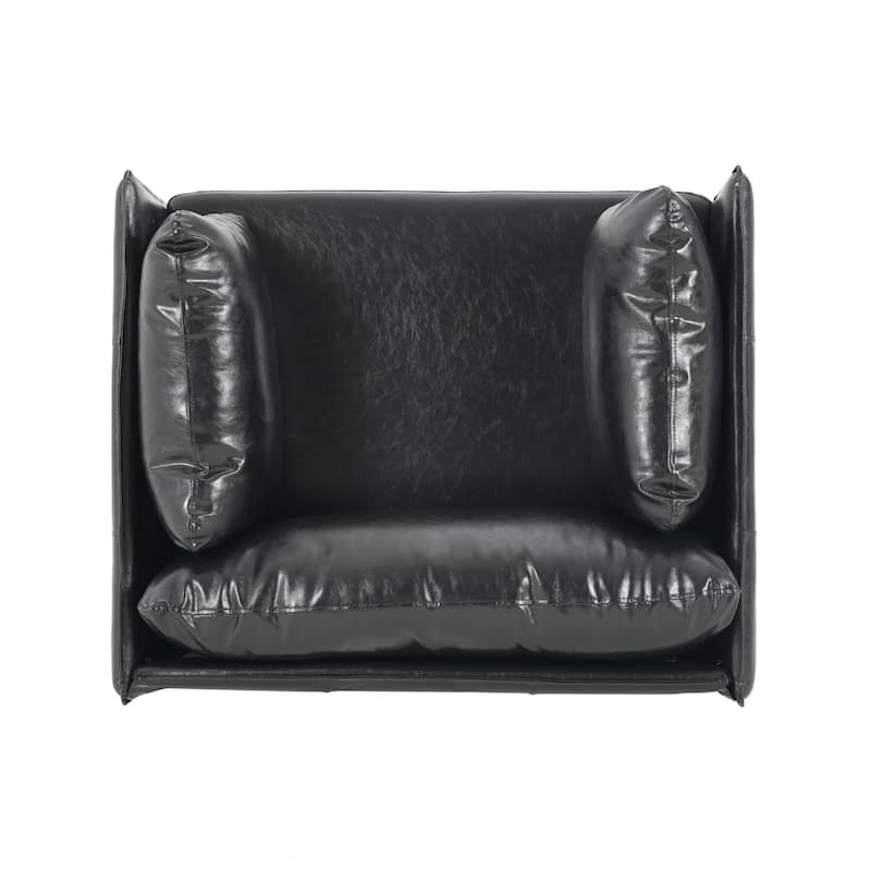 PU Leather Upholstered Lounge Chair, Accent Chair with Throw Pillow, Reading Chair with Solid Wood Frame & Steel Legs