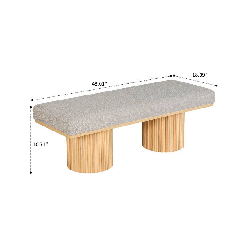 Modern minimalist upholstered bench with cylindrical wooden legs for bedrooms, living rooms, hallways