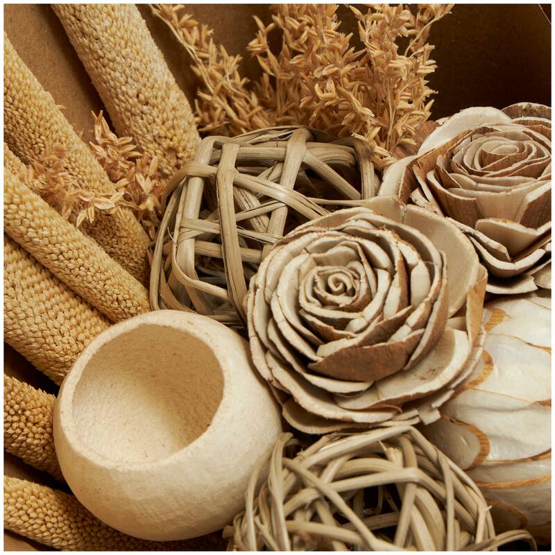 Brown Dried Plant Handmade Floral Wheat Grass Bouquet Cattail Home Decor Natural Foliage with Deco Ball Accents