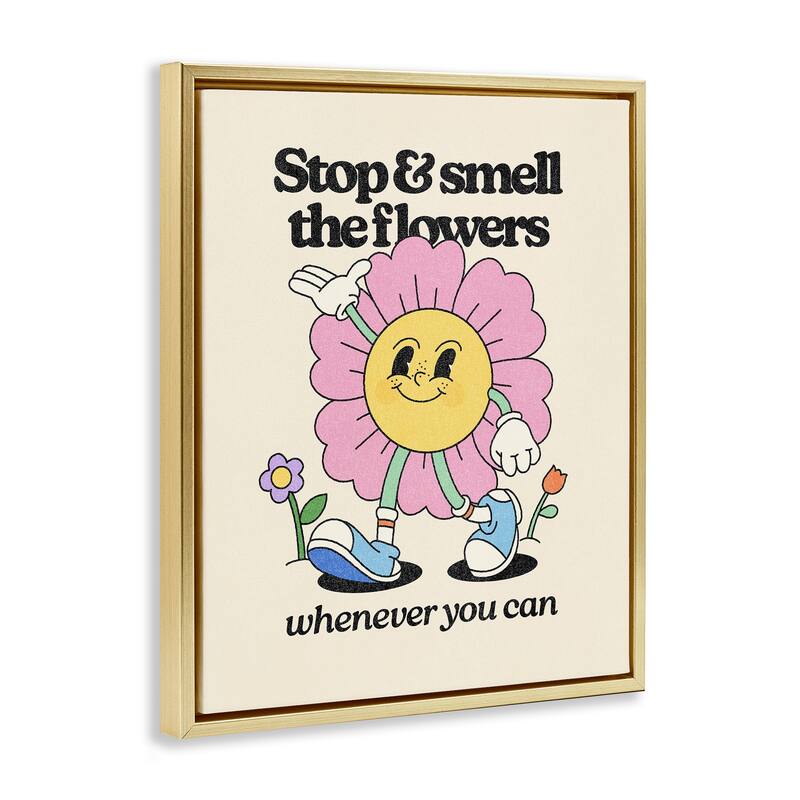 Stupell Vintage Smell The Flowers Framed Floater Canvas Wall Art Design By Victoria Barnes