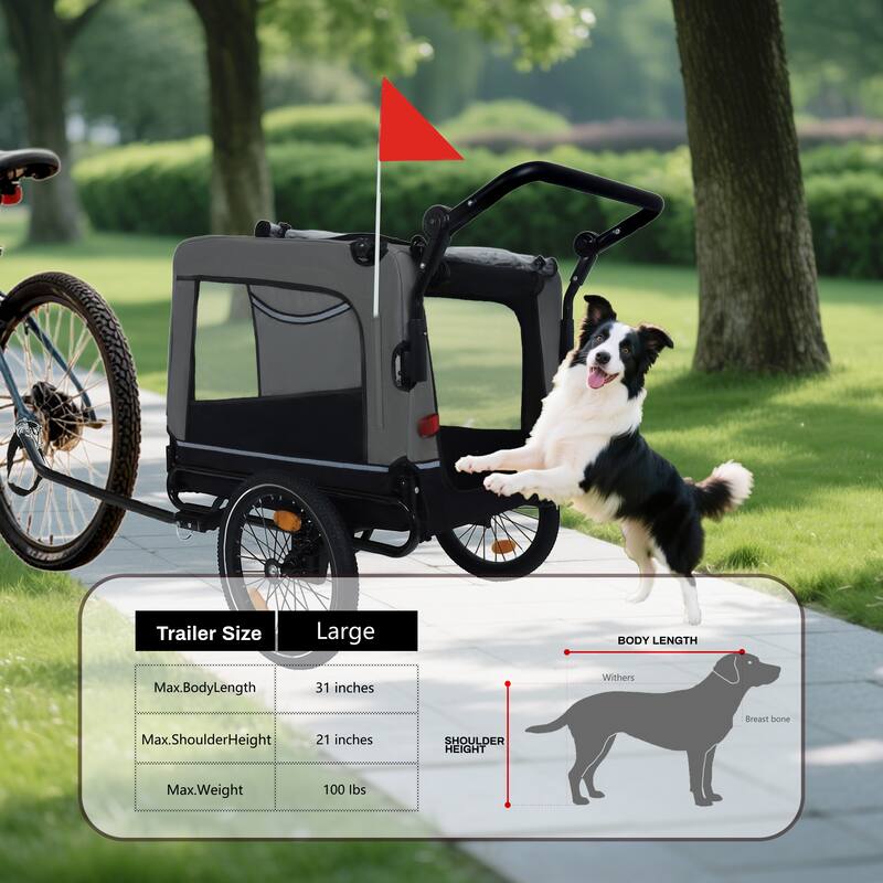 2-In-1 Bike Trailer & Push Cart For Pets-All-Terrain Wheels,Quick Release Wheel,Internal Leash,Holds Pets Up To 88 Lbs