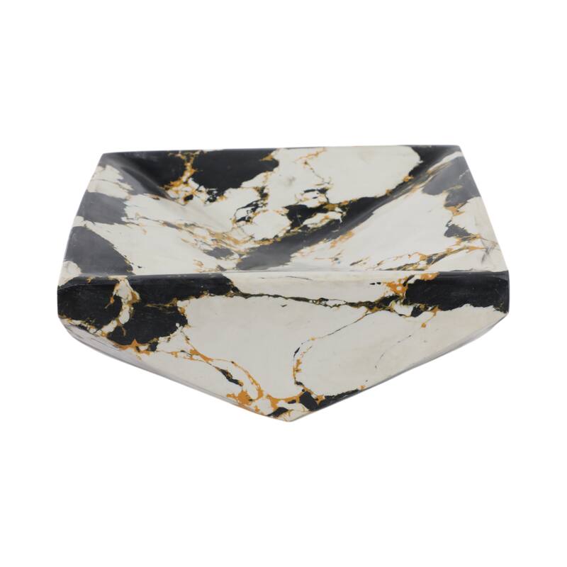 Stone Marble Decorative Bowl Geometric Design Vein Finish - 4" Black - 8" x 8" x 3.5"