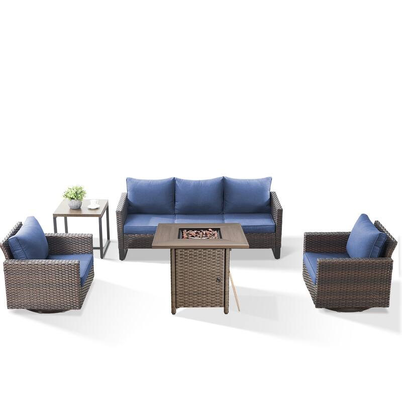Outdoor Pocassy Sofa Chairs Set with Fire Table