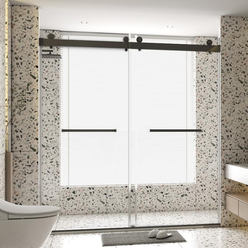 68"-72" x 76" Frameless Double Sliding Shower Door - Black