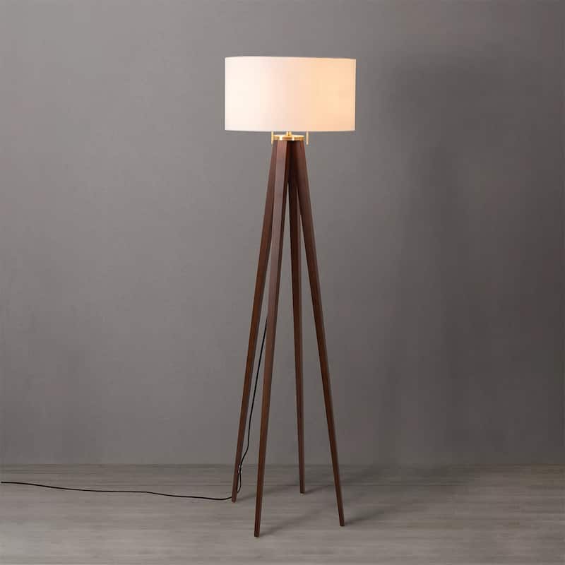 NOVA of California Quattro Floor Lamp Dark Walnut Wood Finish - Black