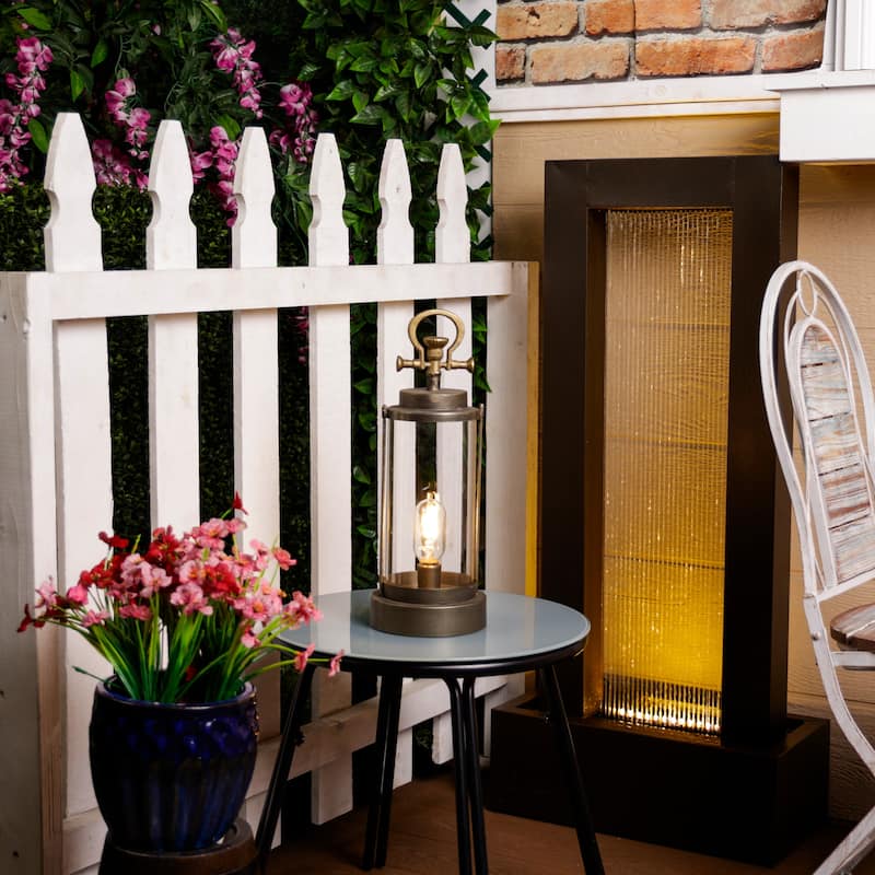 Vintage Metal and Glass Lantern with Warm White LED- Large