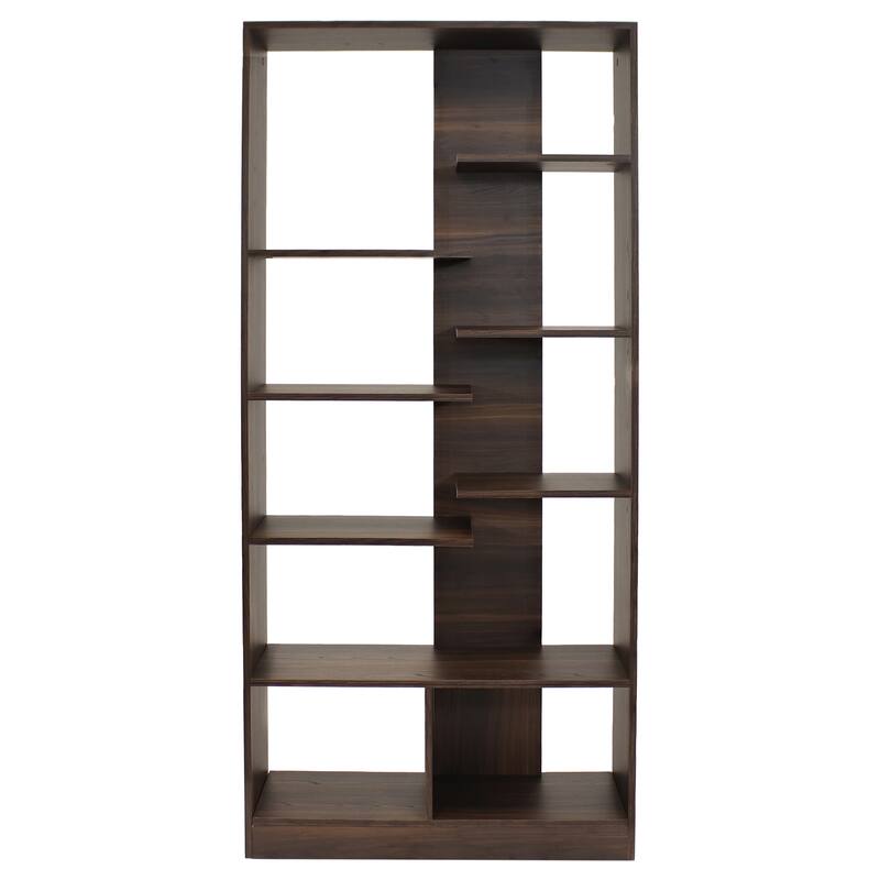 Sunnydaze Rosalee 9-Tier Open Bookshelf with Staggered Shelves
