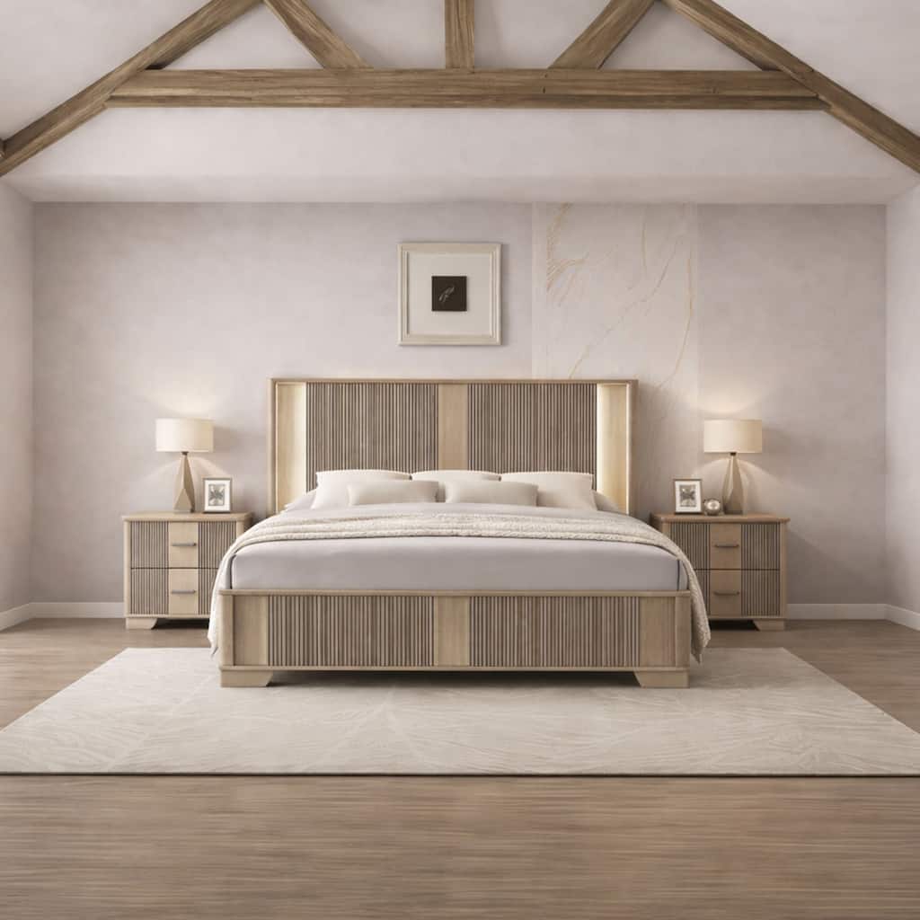 Sierra White Oak Solid Wood 3-Piece King Bedroom Storage Set