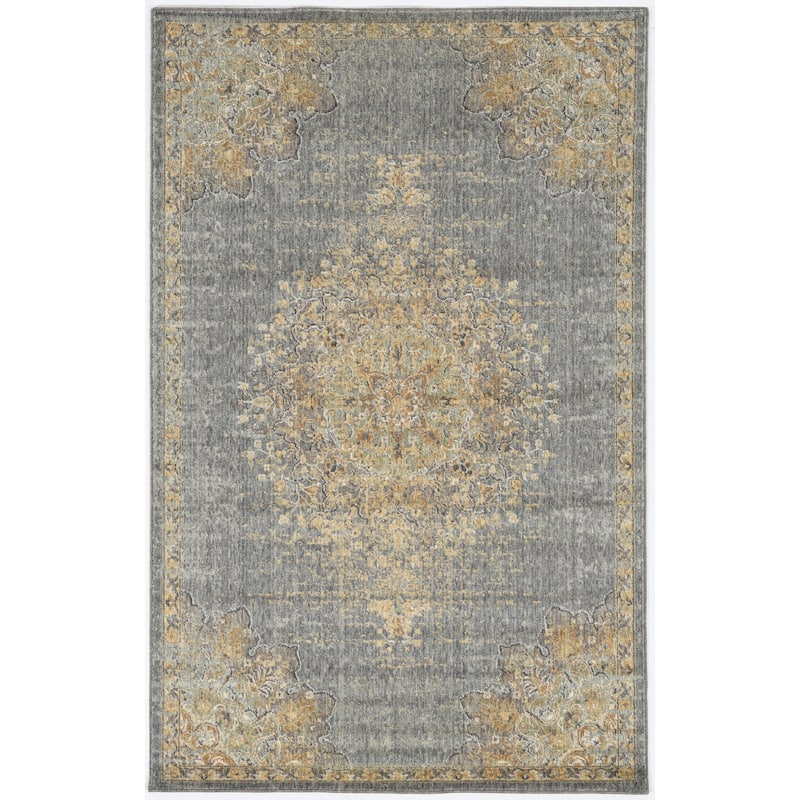 Gracewood Hollow Wool Vintage Medallian Oriental Area Rug - 3'3" x 5'3" - Light Blue