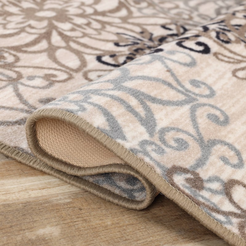 Superior Non-Slip Modern Floral Medallion Indoor Area Rug
