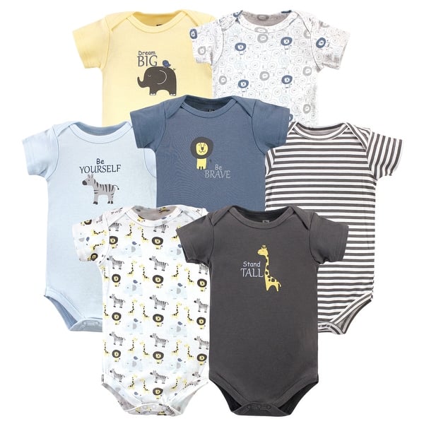 slide 1 of 1, Hudson Baby Infant Boy Cotton Bodysuits 7pk, Safari 0-3 Months - Safari