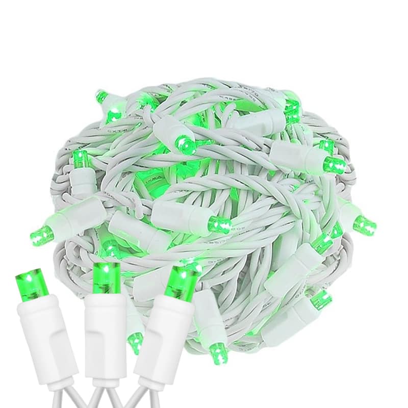 50 Light LED Christmas Mini Light Set, Patio Lights, Warm White, White Wire, 25’ - Green