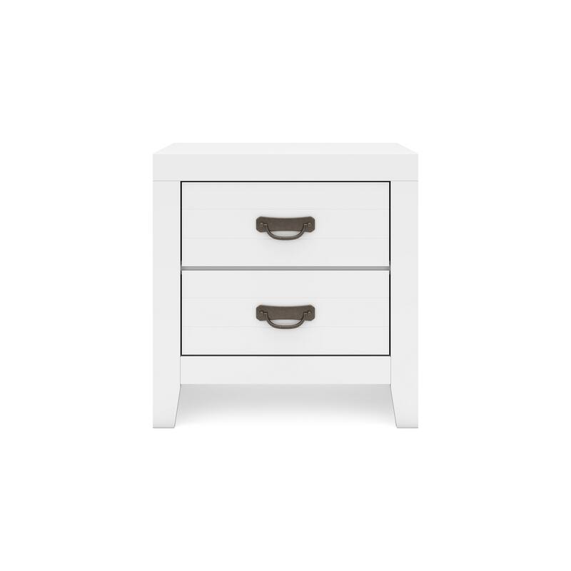 Feo Bedside Nightstand, 2 Drawers, White Okoume Finish, Solid Hardwood
