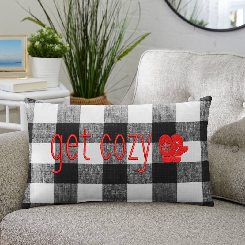 Get Cozy Black Buffalo Plaid Indoor/ Outdoor Pillow, 13 in x 20 in