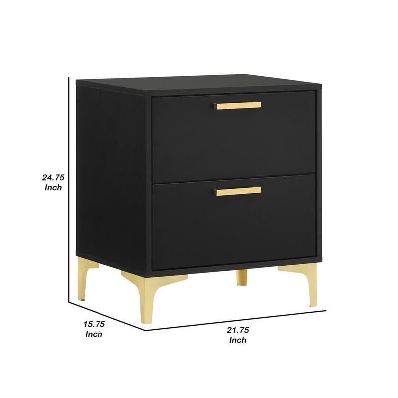 Black/Gold 2 Drawer 21.75 in. W Nightstand with Sturdy Hardware and Ample Storage