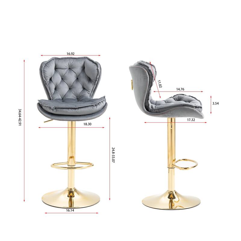 Set of 2 Bar Stools,with Chrome Footrest and Base Swivel Height Adjustable Mechanical Lifting Velvet, Simple Bar Stool
