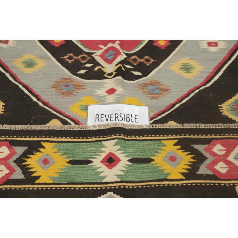 Hand Woven Oriental 100% Wool Carpet Southwestern Tribal Multi-Colored Kilim Area Rug - 9' 9'' X 7' 0''