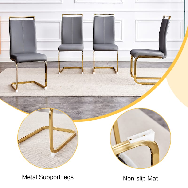9-Piece Glass Dining Table Set for 8, 71" Rectangular Table with Gold Metal Base, 8 PU Dining Chairs for Kitchen, Dining Room