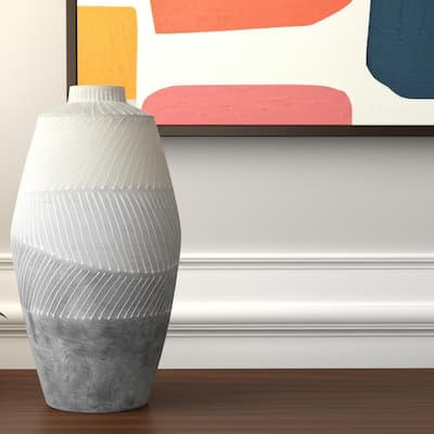 17" Cream And Gray Geometric Ceramic Table Vase - 8.27