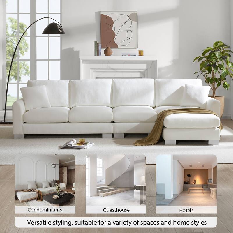 L-shaped Luxury Couch Set, Sectional Sofa with 2 Pillows, Chaise