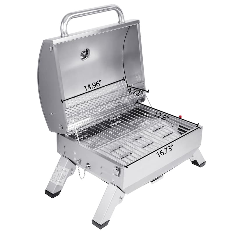 Royal Gourmet Stainless Steel Portable Gas Grill with Folding Legs and Lockable Lid