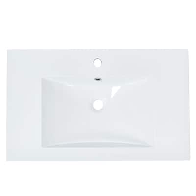 30" Resin Bathroom Vanity Basin Sink with 1 Faucet Hole, Overflow Hole, Drop-In Installation, Durable - 18in L Resin