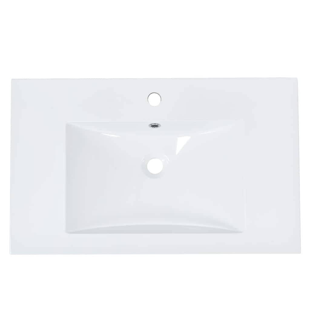 Roomfitters 30x18" Rectangular Bathroom Vanity Top Resin Sink, Single Hole Countertop Basin, White